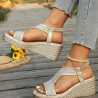 Open toe wedge sandals by Shopimist featuring a stylish design with a comfortable wedge heel and open-toe style.