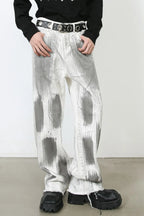 Men's contrast loose denim jeans by Trendsi, featuring a relaxed fit and stylish design, shown in a front view.