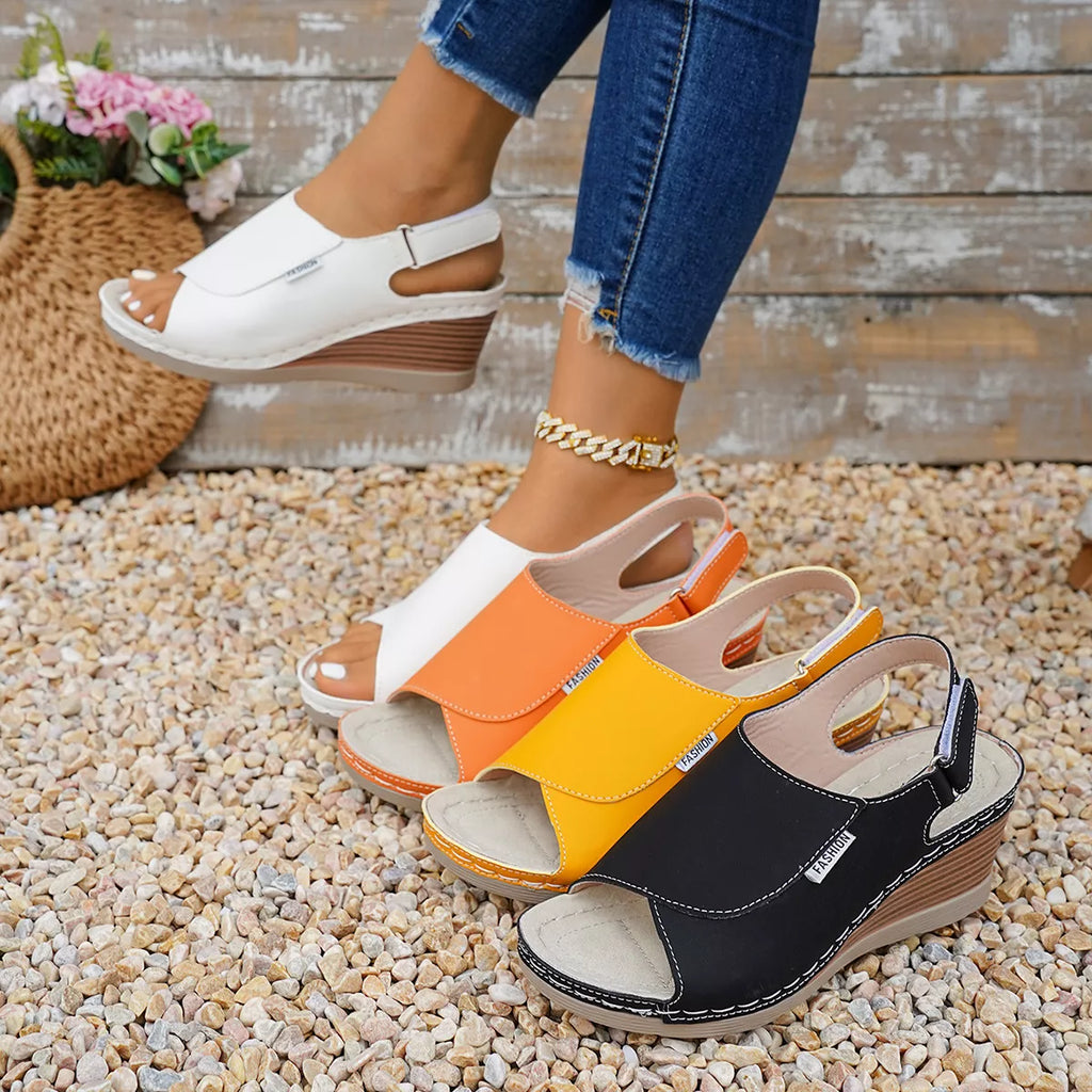 Shopimist peep toe wedge sandals with chunky heels and stylish design, perfect for summer casual wear.
