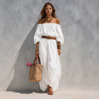Women's boat-neck sleeveless cotton-linen maxi dress by Plush Fashion Hub, featuring a flowing silhouette and casual summer style.