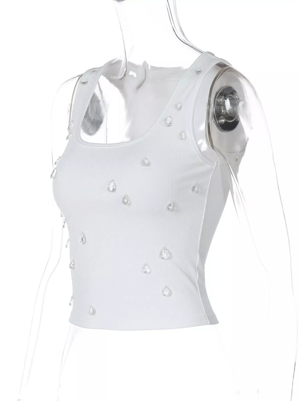 Bead-embellished square neck tank top by Shopimist featuring a stylish sleeveless design and intricate bead details.