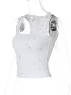 Bead-embellished square neck tank top by Shopimist featuring a stylish sleeveless design and intricate bead details.