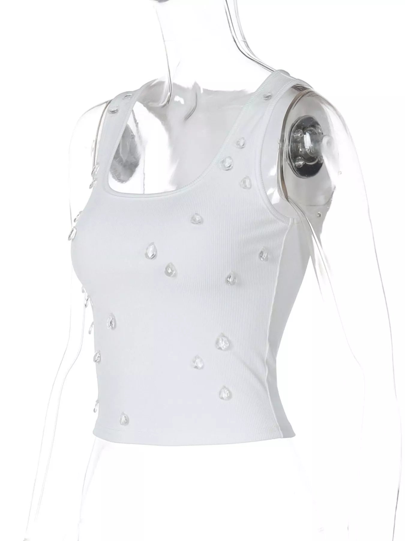 Bead-embellished square neck tank top by Shopimist featuring a stylish sleeveless design and intricate bead details.