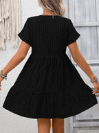 Plush Fashion Hub plaid v-neck mini dress with ruffle hem, lightweight seasonal fashion, stylish and feminine design.