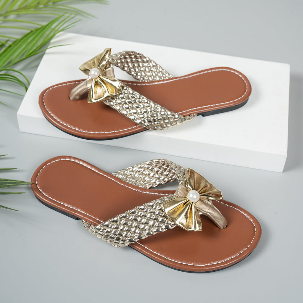 Shopimist toe post bow sandals with stylish straps and bow detail, perfect for casual summer wear.