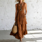 Women's cotton linen sleeveless maxi dress from FitiqueFit, casualwear with a loose fit and flowing silhouette, perfect for warm weather.