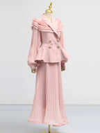 Shopimist frill lapel collar top with pleated skirt set, featuring stylish details and coordinated fashion for a chic look.