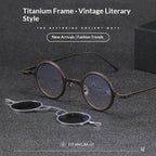 Pure titanium small round sunglasses by FitiqueFit featuring retro luxury style eye wear with sleek round frames.