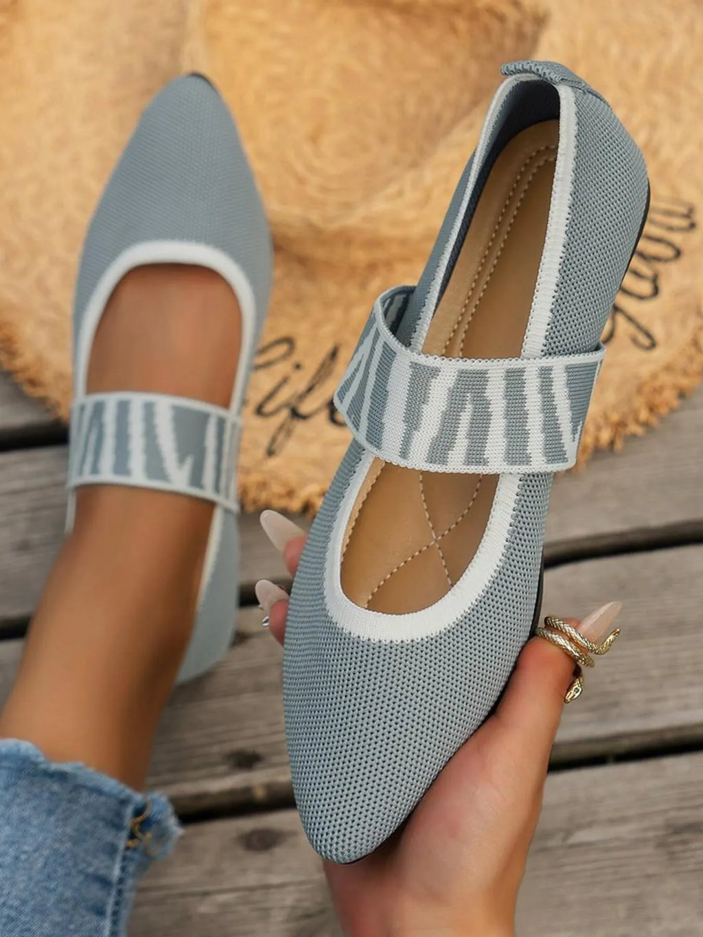 Point toe flats with mesh and gingham strap loafers by Shopimist, showing the stylish woven fabric and sleek design.