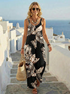 Women's 3D printed casual jumpsuit by Plush Fashion Hub featuring a beach and vacation style, shown in a relaxed fit design.