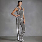 Women’s velvet wide-leg pants and sleeveless top set in activewear style by Plush Fashion Hub, shown on a model.