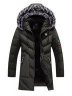 Men's plus size longline padded winter coat with faux fur hood, stylish and warm outerwear from Shopimist.