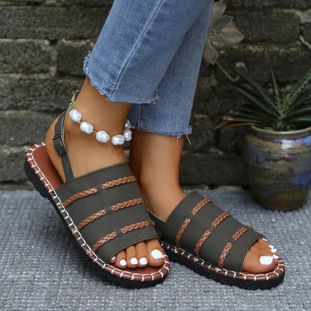Open toe buckle sandals by Shopimist featuring stylish straps and a comfortable sole, perfect for casual summer wear.