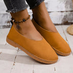 Shopimist round toe flats slip-ons with sleek design, featuring smooth material and comfortable fit for everyday wear.