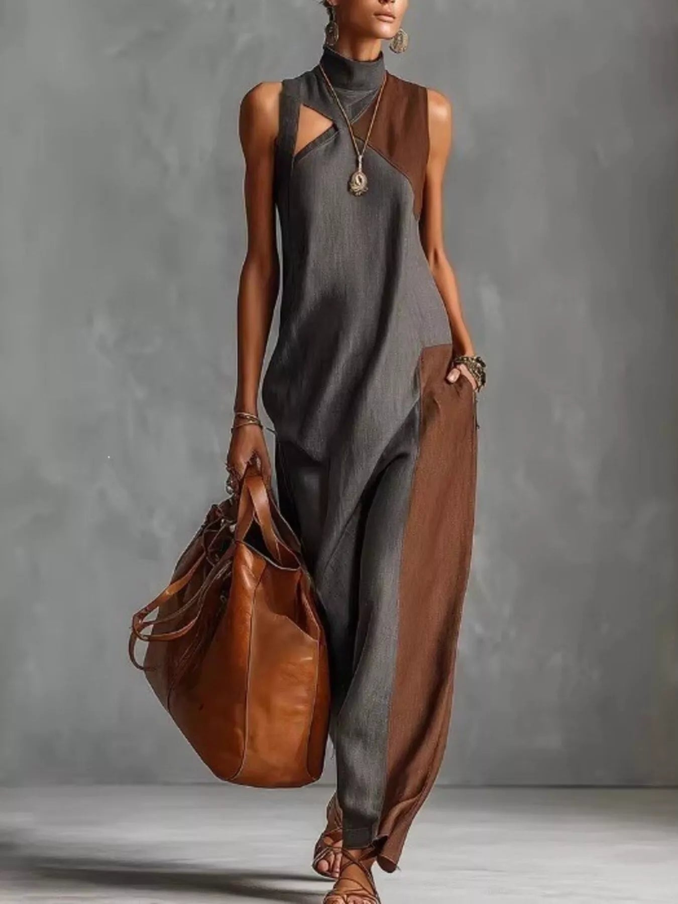 Plus size color block mock neck sleeveless maxi dress by Plush Fashion Hub featuring a stylish full-length design.