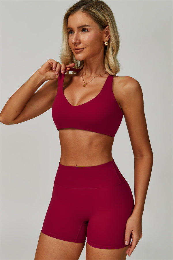 Fitglutes Activewear Seraphine Sports Bra and Shorts 2-piece set, blue workout clothes with supportive sports bra and athletic shorts.