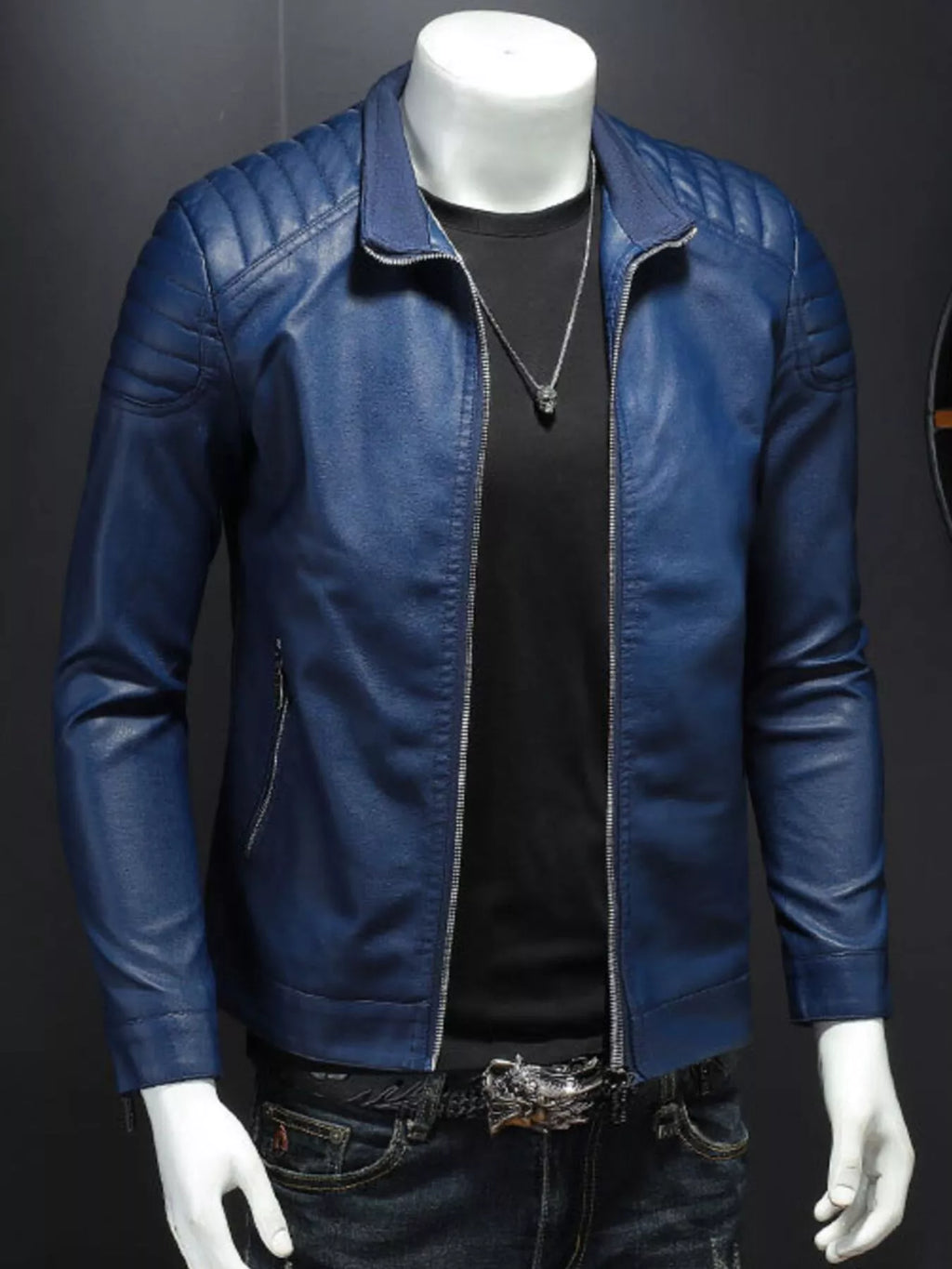 Plus size men's zip-up long sleeve jacket by Shopimist, shown in dark color with front zipper and casual fit