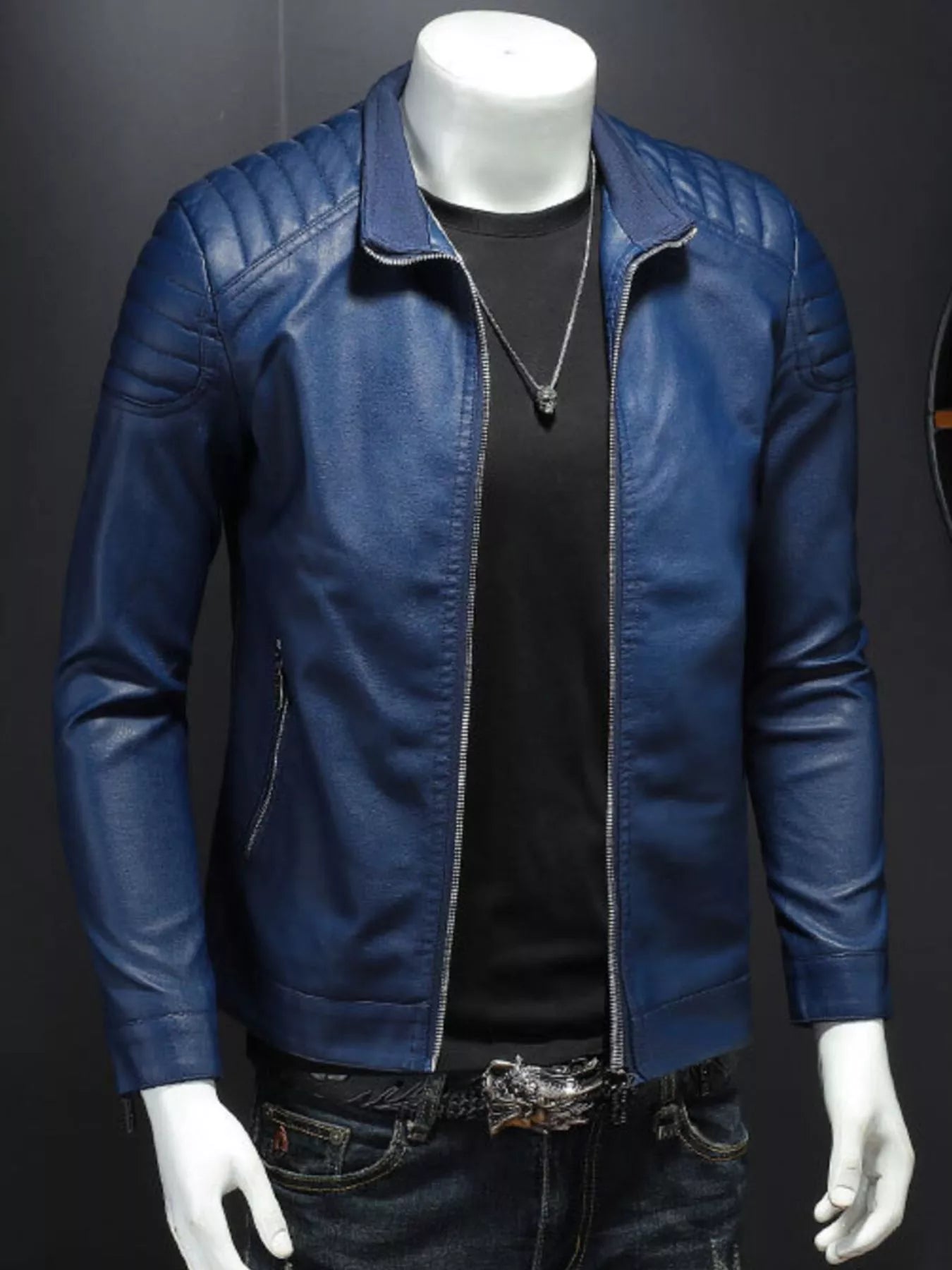 Plus size men's zip-up long sleeve jacket by Shopimist, shown in dark color with front zipper and casual fit