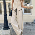 Women's contrast color sleeveless vest and drawstring trousers set by FitiqueFit, available in six colors, size S to XXL.