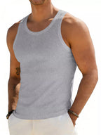 Plus size men's round neck tank top from Trendsi, showing a comfortable fit and classic design in a full-size style.