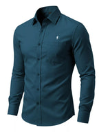 Men's slim fit button-up shirt in plus size from Trendsi, showcasing the full-length, tailored design and classic collar style.