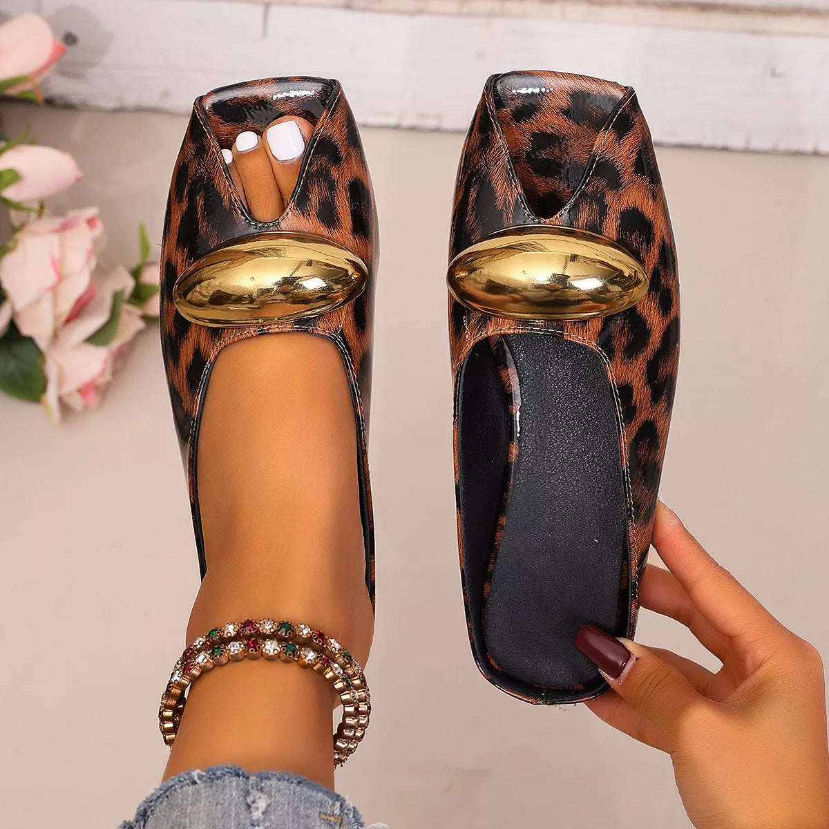 Leopard open toe sandals by Plush Fashion Hub featuring stylish straps and a trendy animal print for casual wear.