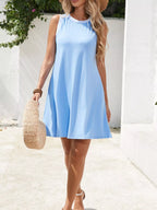 Simply Love sleeveless casual flowy mini dress with a relaxed fit, lightweight fabric, and a stylish summer look.