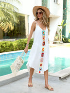Flowy crochet trim cover-up dress with intricate detailing, perfect for beach or casual summer wear by Trendsi.