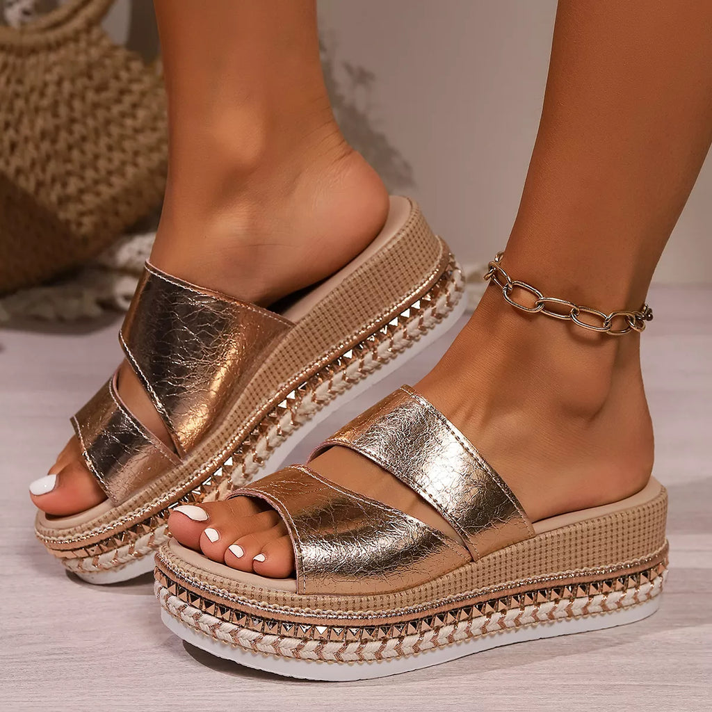 Open toe wedge sandals by Shopimist featuring a stylish design with a comfortable heel and natural color, perfect for summer wear.