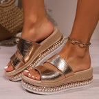 Open toe wedge sandals by Shopimist featuring a stylish design with a comfortable heel and natural color, perfect for summer wear.