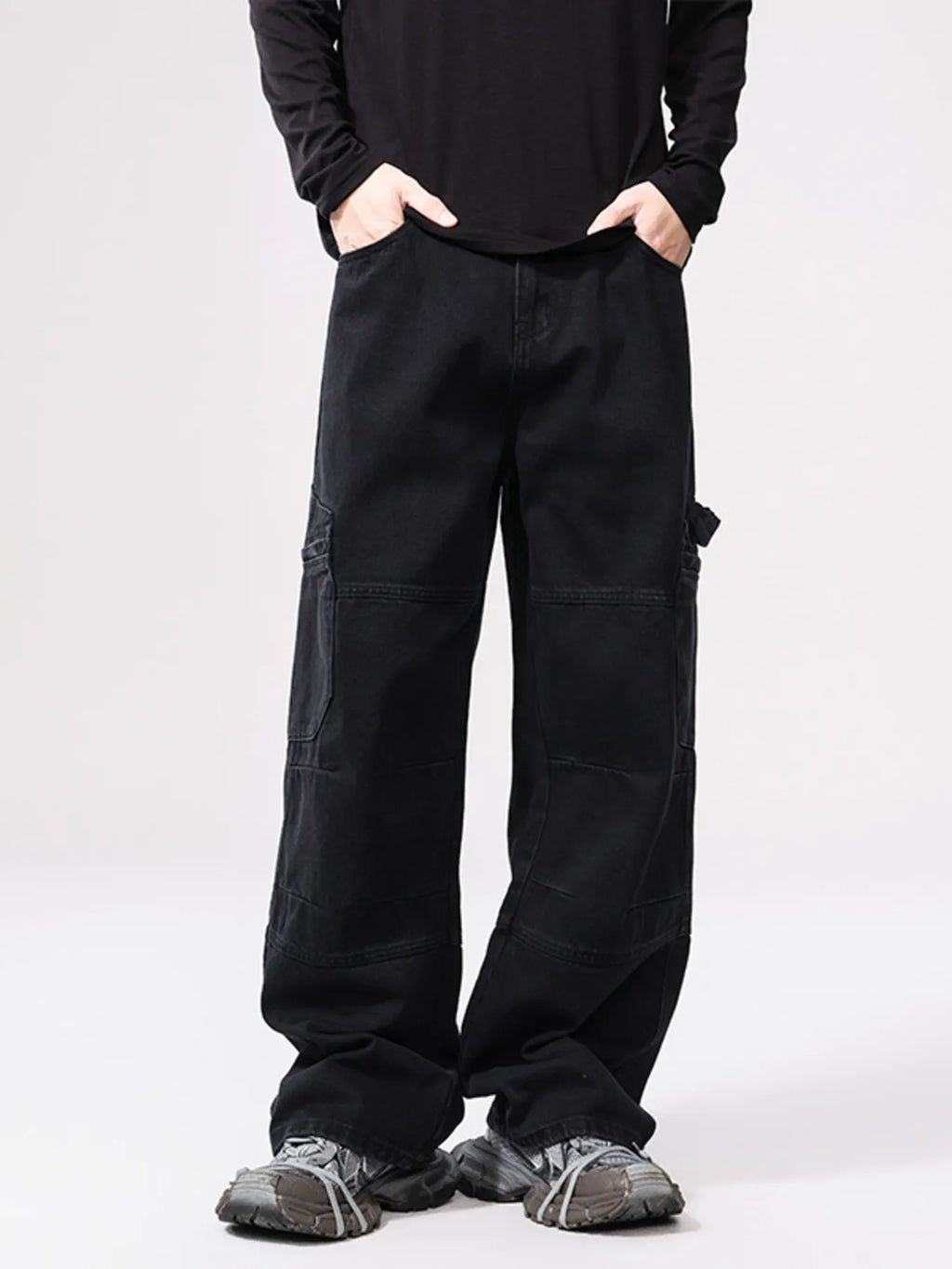 Men's wide-leg denim jeans by Plush Fashion Hub, showing relaxed fit with classic blue denim fabric and wide-leg style.