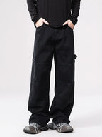 Men's wide-leg denim jeans by Plush Fashion Hub, showing relaxed fit with classic blue denim fabric and wide-leg style.