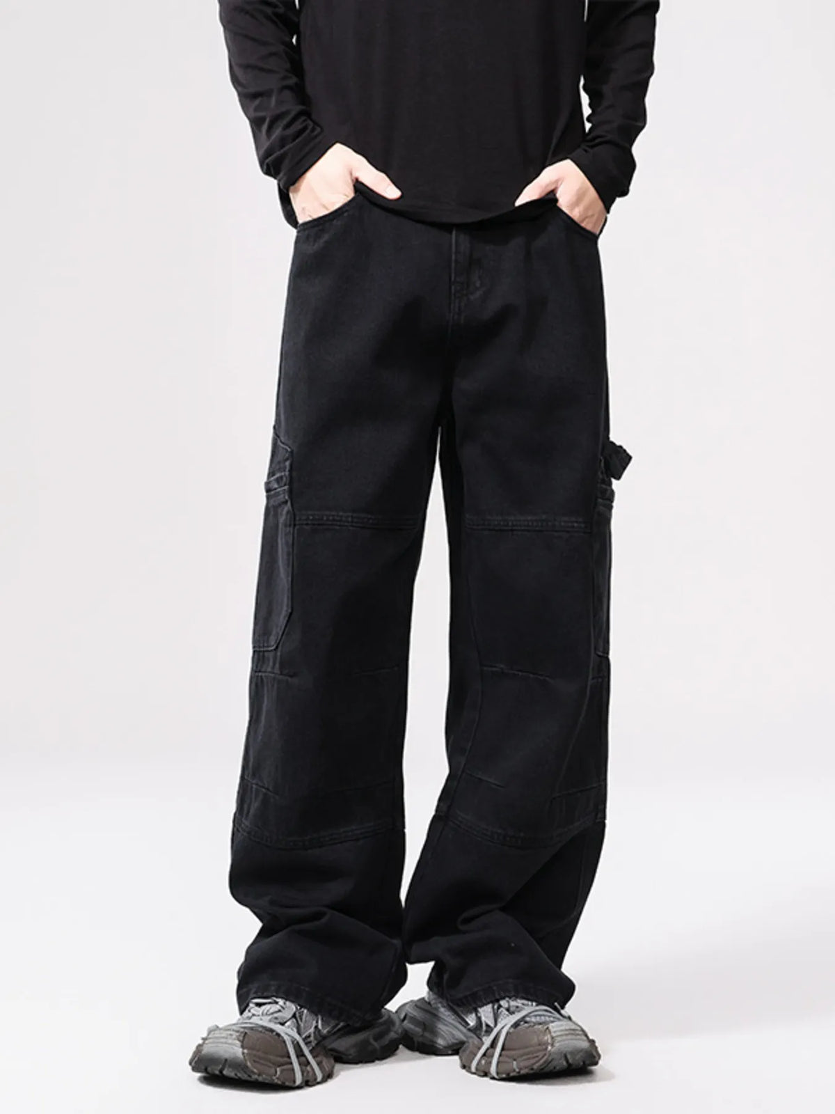 Men's wide-leg denim jeans by Plush Fashion Hub, showing relaxed fit, classic blue denim, and stylish wide-leg cut.