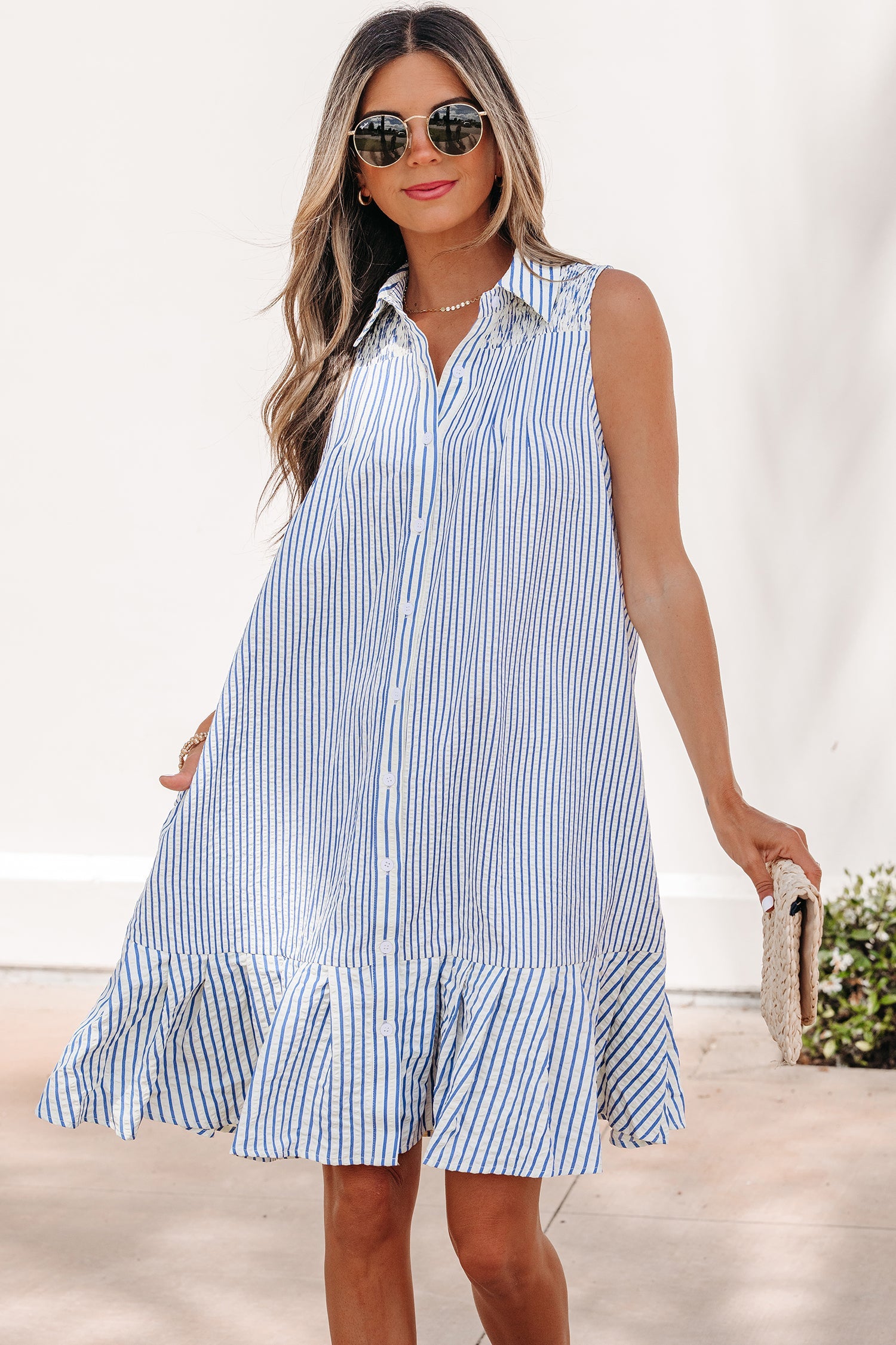 Threaded Pear Noa Stripe Dress in a stylish mini dress design, featuring bold striped pattern and lightweight fabric.