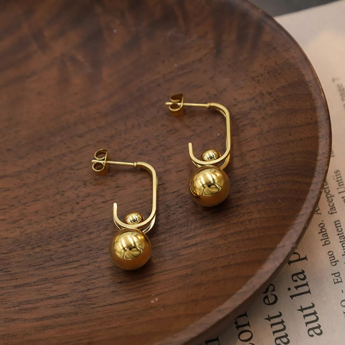 Simply Love 18K gold-plated ball drop earrings with sleek, round design, perfect for elegant jewelry styling.