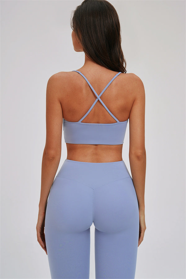 Fitglutes Activewear sports bra and leggings set featuring the Kinetic Cross Back design, made for gym and workout activities.