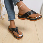 Women's comfortable toe post wedge sandals by Trendsi, stylish summer footwear featuring a wedge heel and open-toe design.