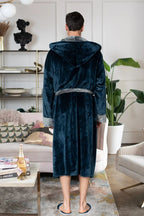 Men’s plush hooded robe from Plush Fashion Hub, ultra-soft fleece fabric, cozy and comfortable for everyday wear.