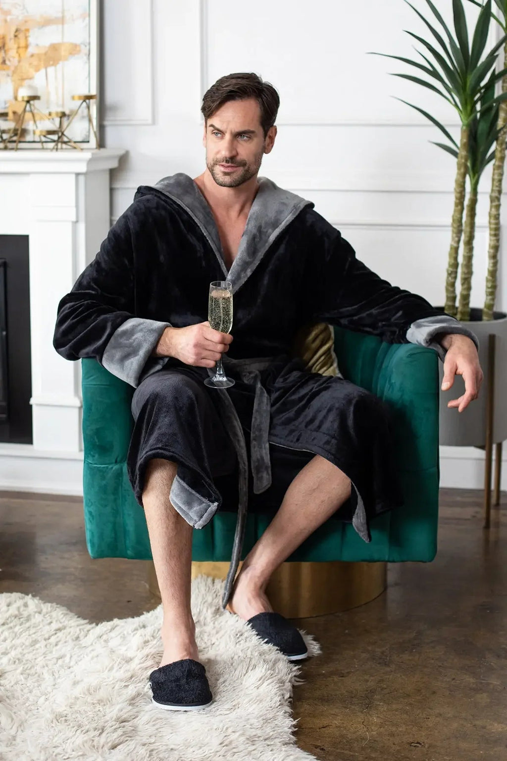 Men’s plush hooded robe from Plush Fashion Hub, ultra-soft fleece material with a relaxed fit and cozy design for everyday comfort.