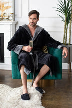 Men’s plush hooded robe from Plush Fashion Hub, ultra-soft fleece material with a relaxed fit and cozy design for everyday comfort.
