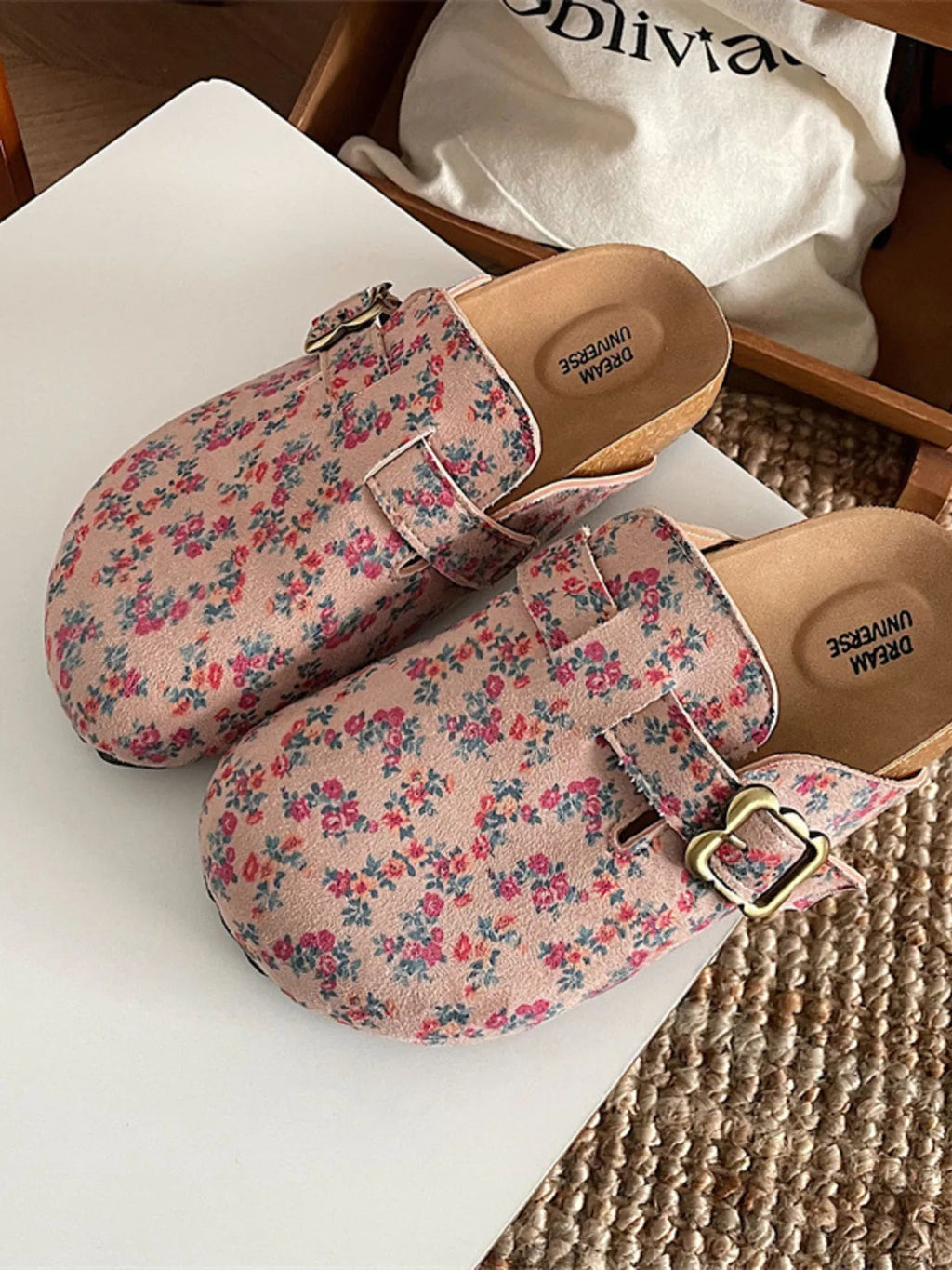 Women's floral print round toe slip-on flats by Trendsi, casual comfortable shoes for walking and daily wear.