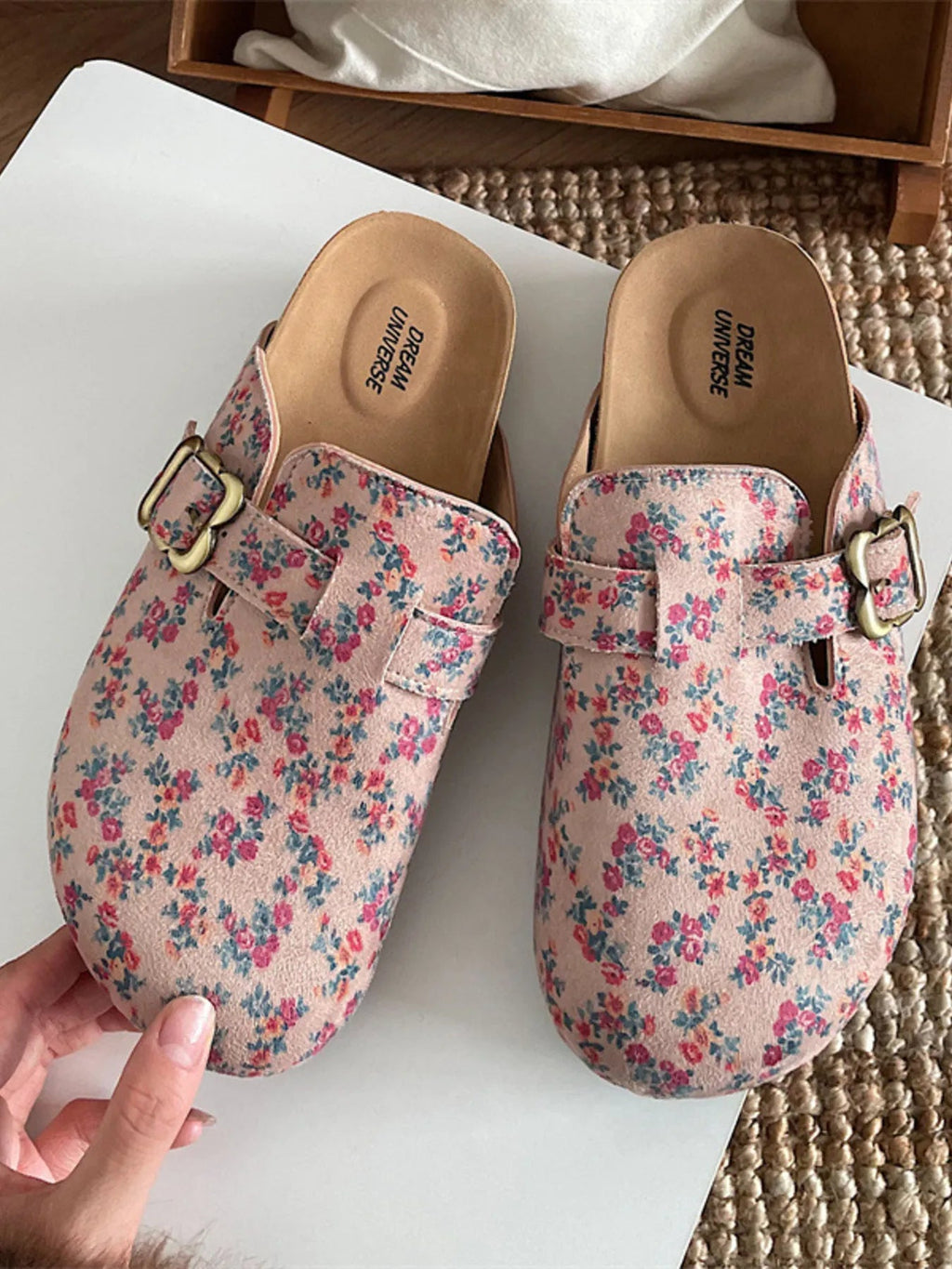 Women's floral print round toe slip-on flats by Trendsi, featuring comfortable casual design and easy wear walking shoes.