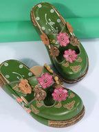 Elegant floral round neck flat sandals in premium PU leather, perfect for summer, by Trendsi.