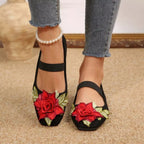 Women's floral square toe slip-on shoes by Trendsi, comfortable casual flats with a floral pattern and square toe design.