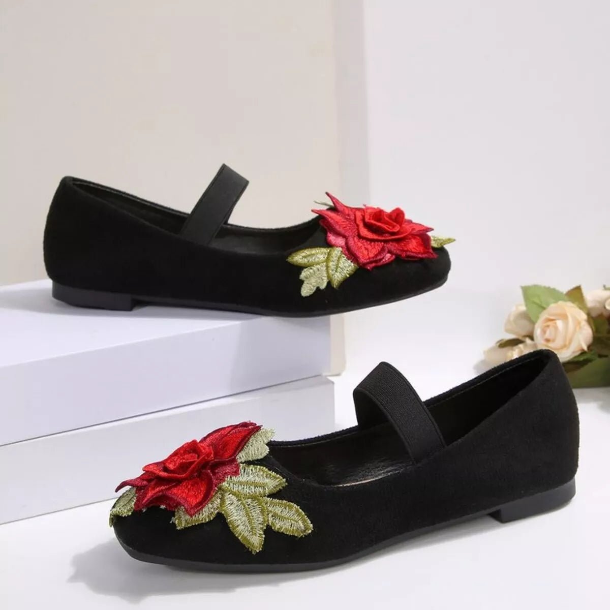 Women's floral square toe slip-on shoes by Trendsi, featuring a comfortable flat design with a stylish floral pattern.