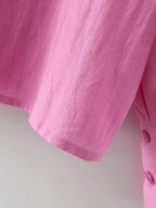 Bella Mia women's cotton long-sleeve shirt with polo collar, solid color, single-breasted design and lantern sleeves.