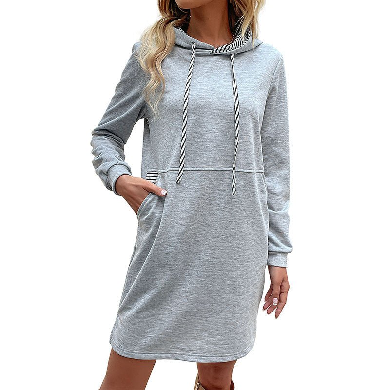 Foreign Trade Women's striped patchwork hoodie skirt featuring a comfortable, stylish design with mixed fabric patterns.