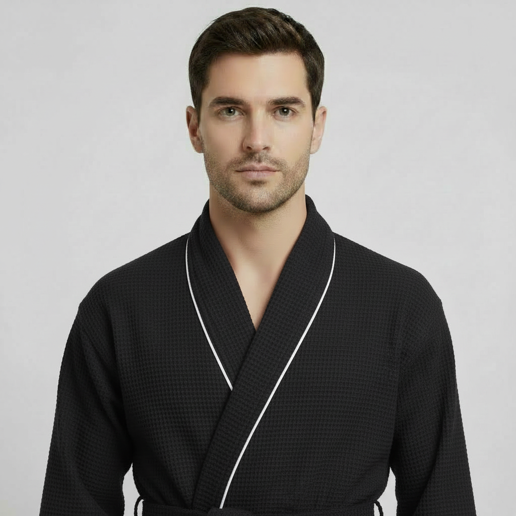 Premium Waffle Piping Robe for Men - Plush Fashion Hub