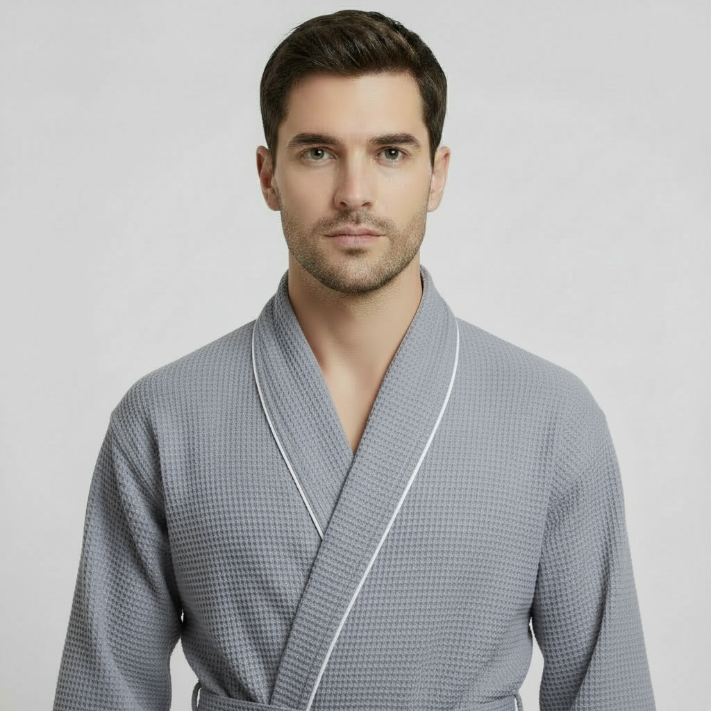 Premium Waffle Piping Robe for Men - Plush Fashion Hub