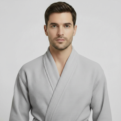 Waffle Spa Bathrobe for Men -  Absorbent, Lightweight - Plush Fashion Hub
